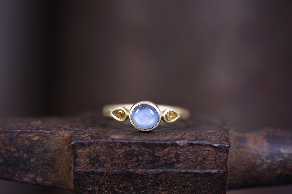 Star Sapphire and Diamond Three Stone Ring