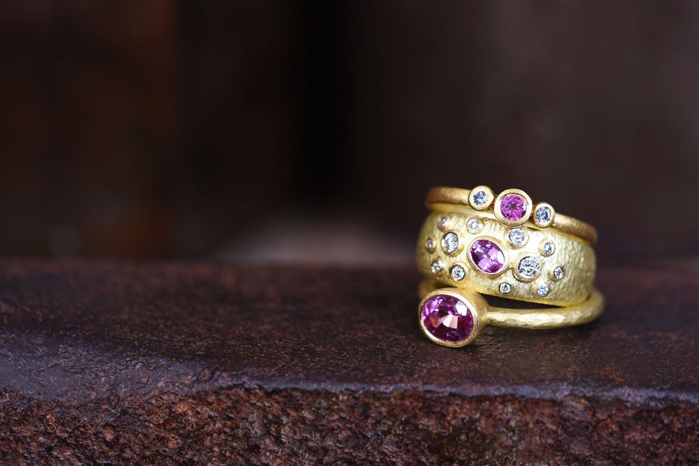 Pink Sapphire and Diamond Fireworks Ring