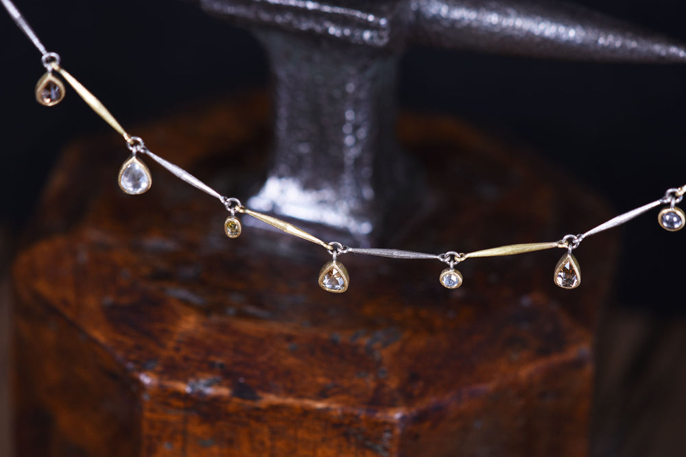 Filed Necklace with Diamond Charms