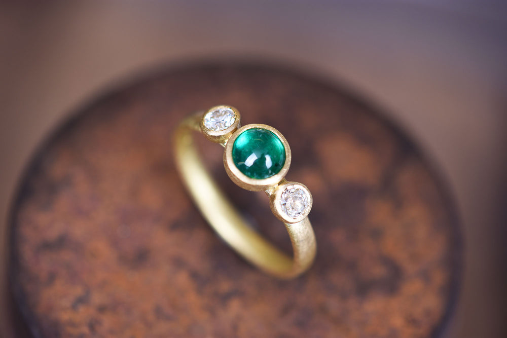 Emerald and Diamond Three Stone Ring