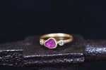 Ruby Crystal and Diamond Three Stone Ring