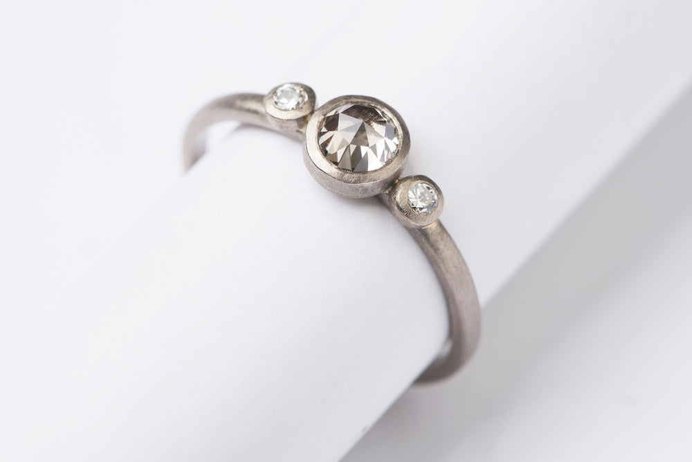 Rose Cut Diamond Three Stone Ring