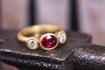 Spinel and Diamond Three Stone Ring