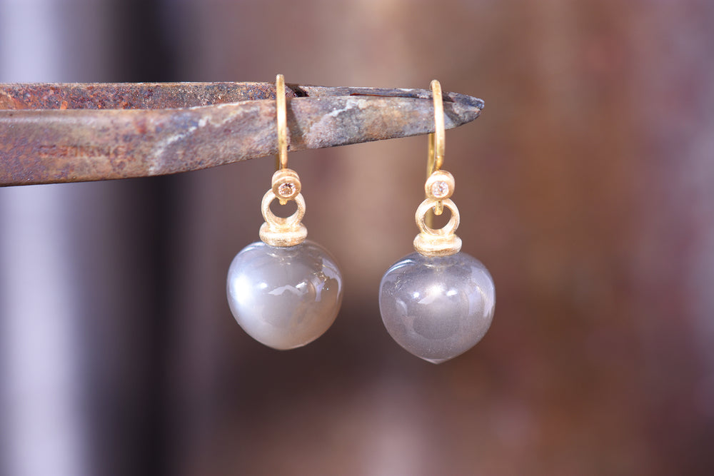 Frenchwire Earrings with Grey Moonstone and Diamond