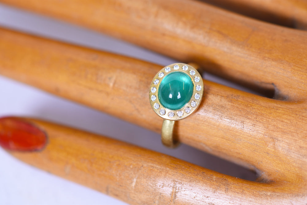 Emerald and Diamond 'Halo' Ring