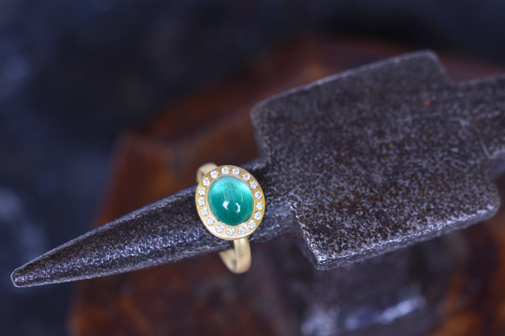 Emerald and Diamond 'Halo' Ring