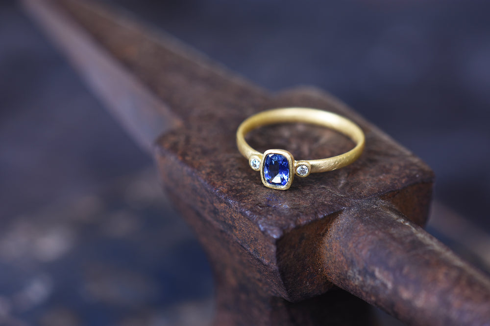 Sapphire and Diamond Three Stone Ring