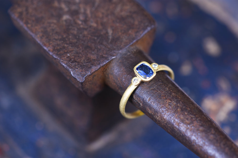 Sapphire and Diamond Three Stone Ring