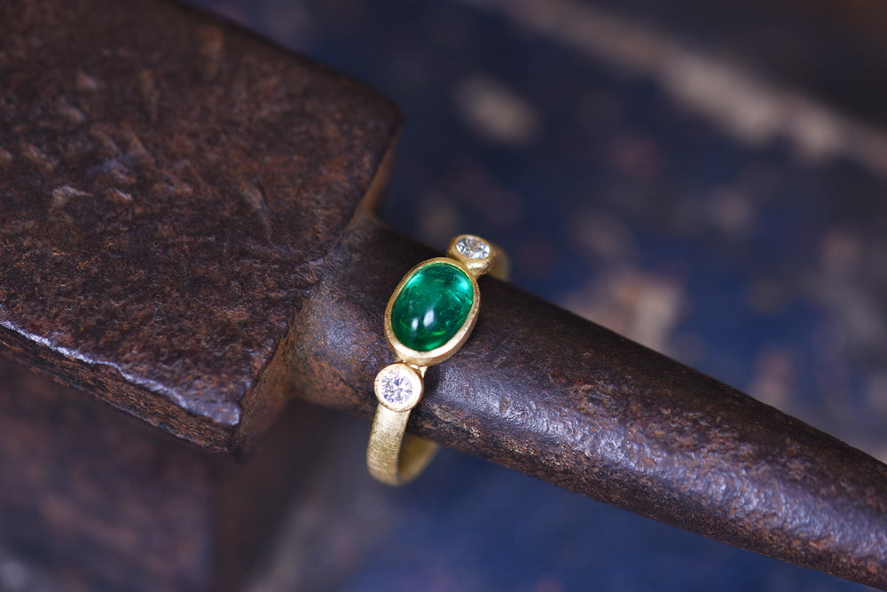 Emerald and Diamond Three Stone Ring