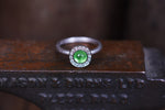 Tsavorite and Diamond Halo Ring