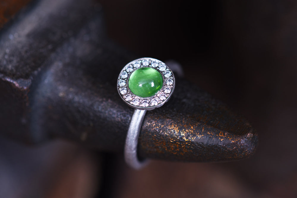 Tsavorite and Diamond Halo Ring