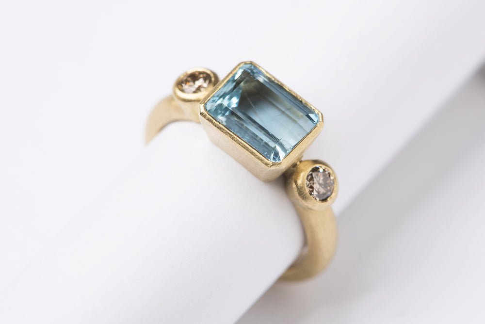 Aquamarine and Chocolate Diamond Ring