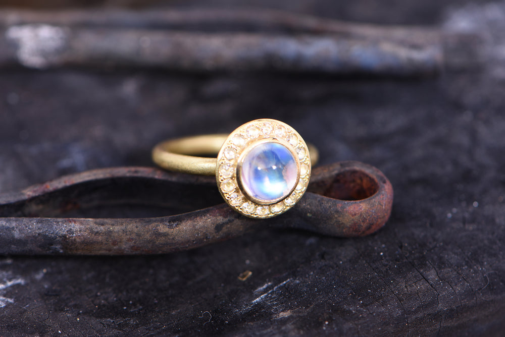Moonstone and Rosecut Diamond Ring